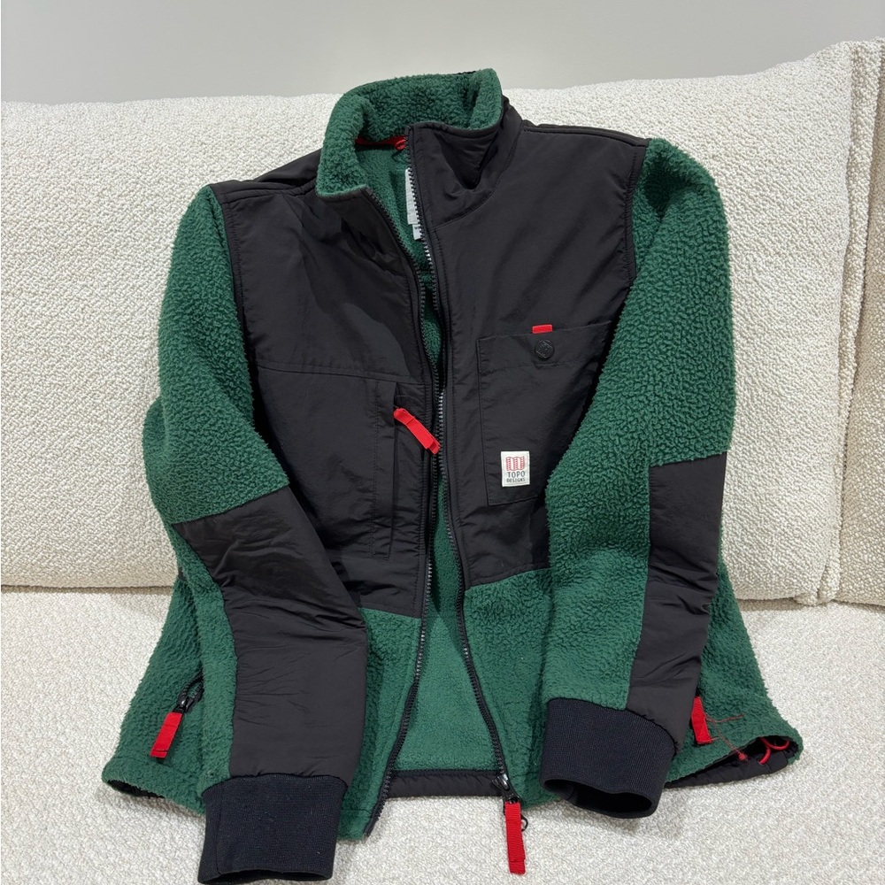 Topo Designs Green/Black Fleece with red details